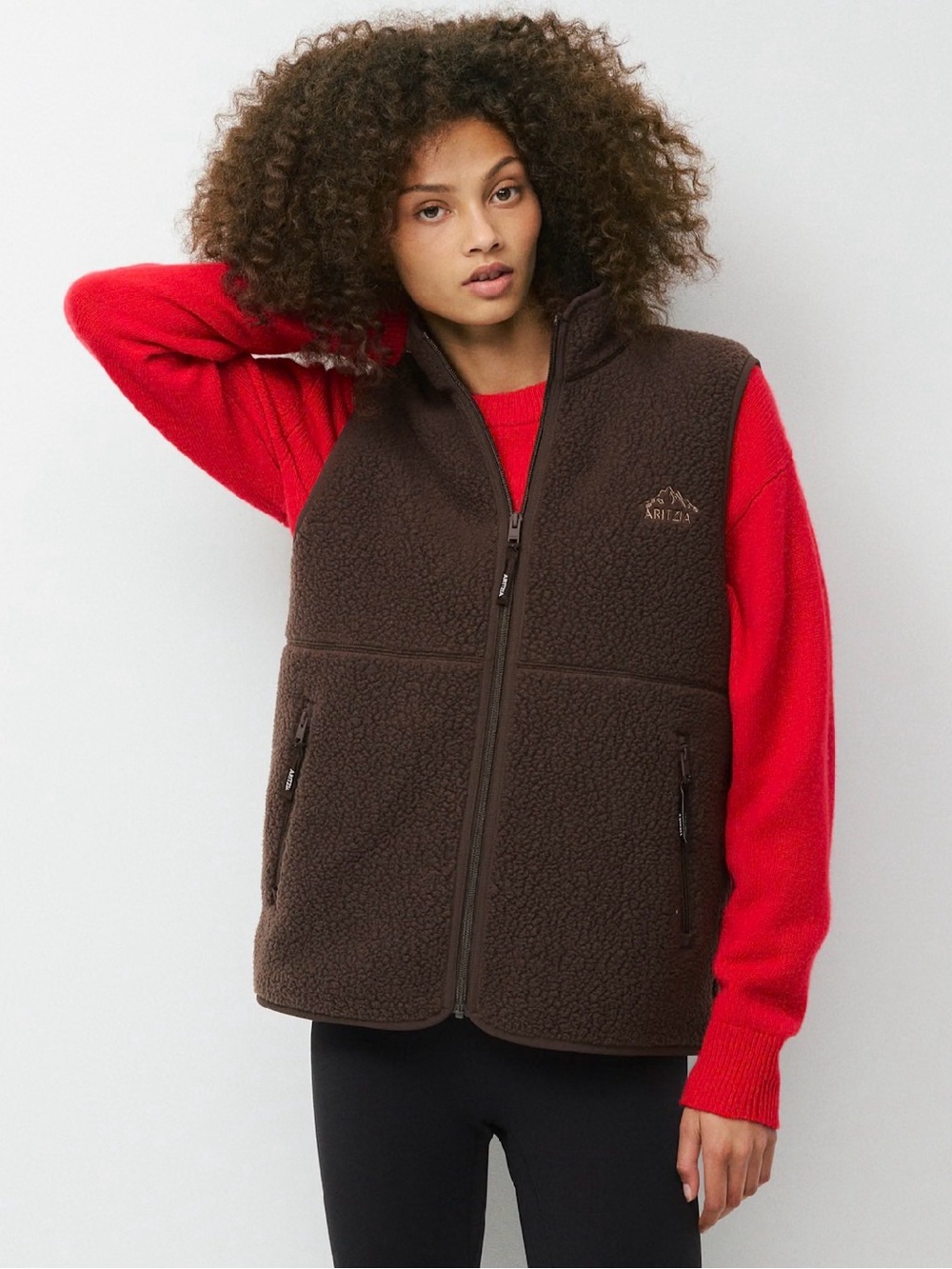 Aritzia TNA Polartec Thermal Pro Ridgeline Hip Length Mocha Fleece Cozy Vest XL